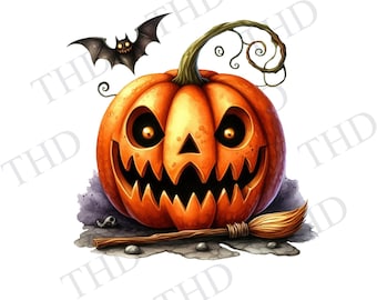 Zucca di Halloween infestata - Immagine scaricabile in formato PNG, clipart per sublimazione/stampa a caldo.