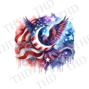 Patriotic Mystical Moon, Flag and Eagle, 4th of July png/clipart