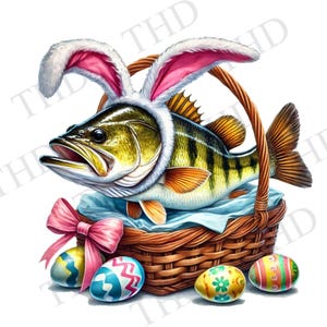 Bass Fisch Osterhase JPG / PNG Herunterladbares Digitales Osterdesign für Sublimation / Heat Press Design für T-Shirts, Hüte, Taschen, Tassen