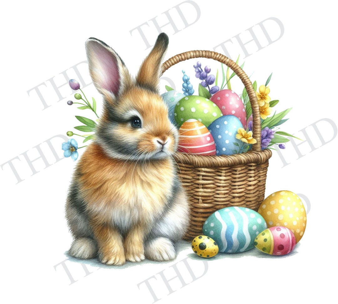 White Easter Bunny With Egg Basket Png/clipart, Easter Image for ...