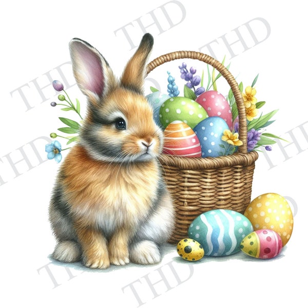 White Easter Bunny With Egg Basket png/clipart, Easter Image For Sublimation/Heat Press