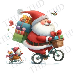 Natal Papai Noel andando de bicicleta PNG, clipart para sublimação / prensa térmica / gráfico / design