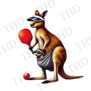 Pickleball Kangourou Clipart JPG/PNG à télécharger pour sublimation/presse à chaud, image de conception pour t-shirts, tasses, chapeaux, sacs
