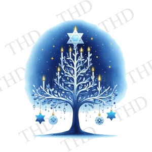 Joyeux Hanoukka, Arbre Menorah, Étoile de David, Nuit des Lumières, PNG, Clipart pour Sublimation/Heat Press