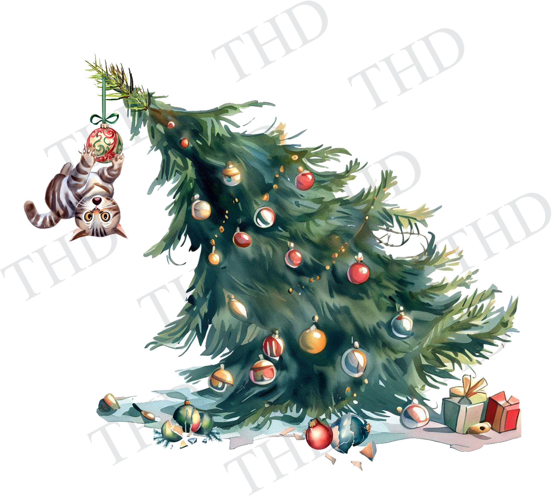 Gato en el árbol de Navidad/Felices fiestas PNG, Clipart para  sublimación/prensa térmica - Etsy México, image size:2191x1969