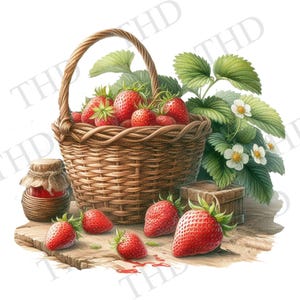 Erdbeerkorb PNG / JPG digitaler Download für Sublimation und Heißpresse für T-Shirts, Beutel, Mützen, Schürzen