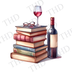 Boekliefhebber, wijnliefhebber downloadbare clipart JPG/PNG voor hittepers/sublimatie, grafisch ontwerp voor T-shirts, mokken, hoeden, tassen