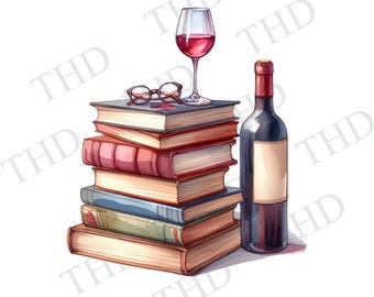 Book Lover, Wine Lover Downloadable Clipart JPG/PNG For Heat Press/ Sublimation, Graphic Design For T-Shirts, Mugs, Hats, Bags