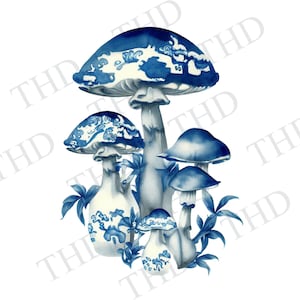Champignons Chinoiseries Bleus et Blancs png/clipart