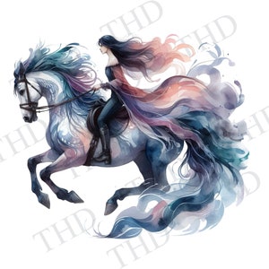 Fille chevauchant un cheval mystique, des cliparts pour la presse sublimation/chaleur aux formats de fichier JPG/PNG