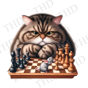 Jeu d'échecs chat et souris téléchargement numérique instantané, usage commercial JPG/PNG, clipart pour sublimation/presse à chaud pour t-shirt, tasse, fourre-tout, casquette, carte