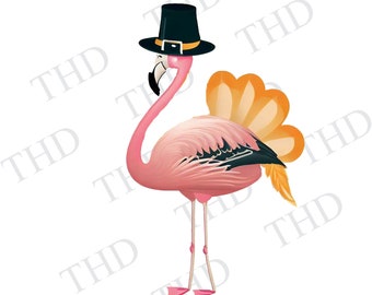 Whimsical Thanksgiving Flamingo Clipart / PNG Image
