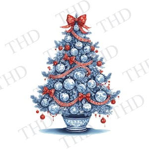 Blauwe en witte chinoiserie kerstboom, Chanoeka, winter, PNG, clipart voor sublimatie/hittepers