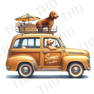 Doodle Hunde im Urlaub Herunterladbare Clipart-Bild für T-Shirts, Tassen, Hüte, Totes, JPG / PNG Bild für Heat Press / Sublimation