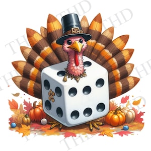 Bunco Thanksgiving Türkei JPG / PNG Herunterladbare Clipart für Sublimation / Transferpresse, Design für T-Shirts, Hüte, Taschen, Tassen