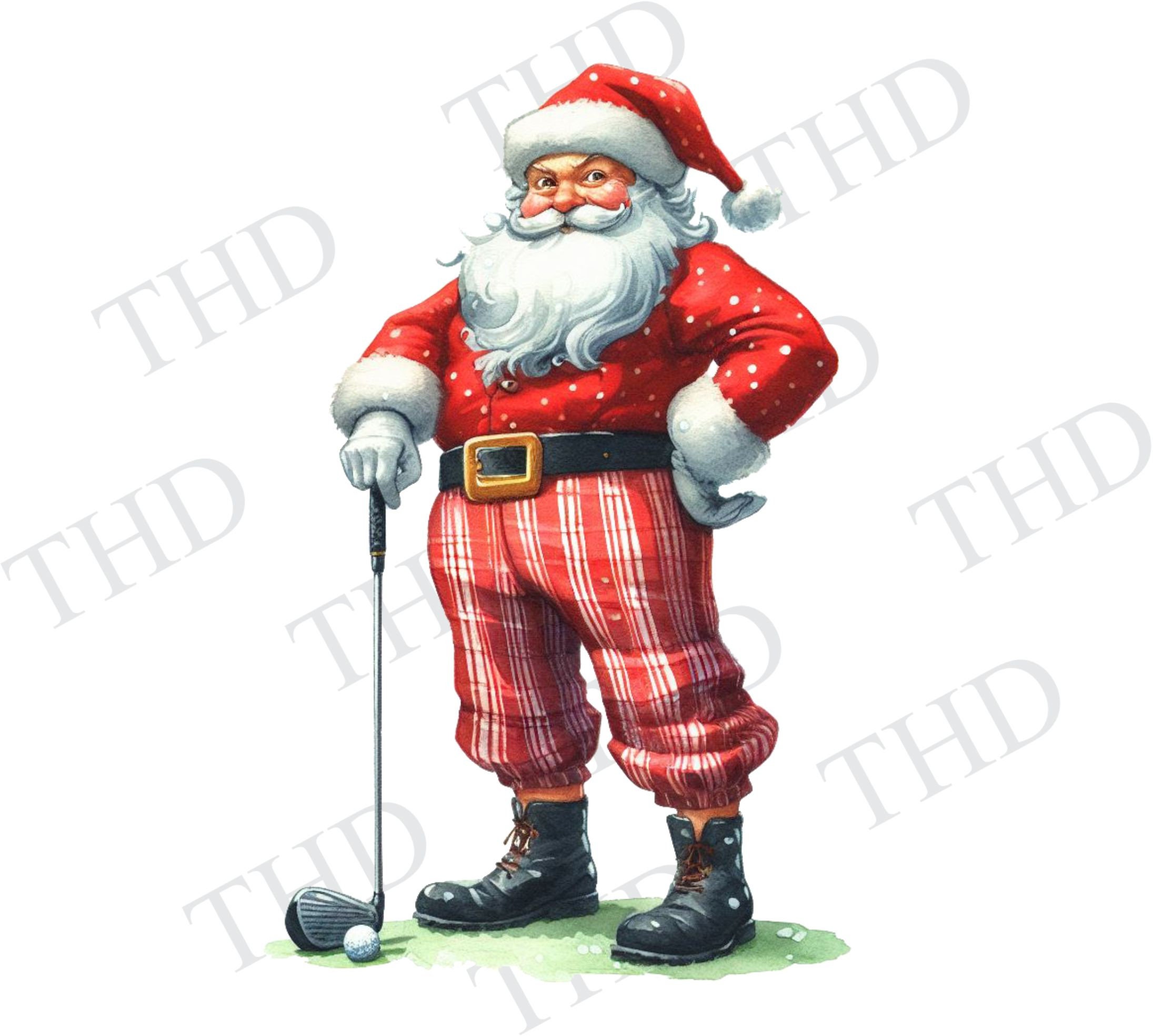 Golfing Santa PNG: Christmas Winter Sport Clipart (digital