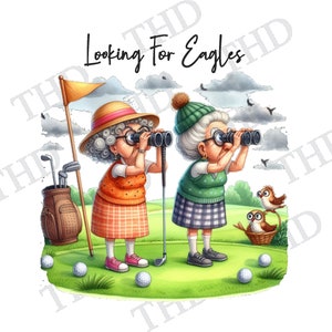 Grappige oma-golfers, damesgolf JPG/PNG, clipart voor sublimatie/hittepers