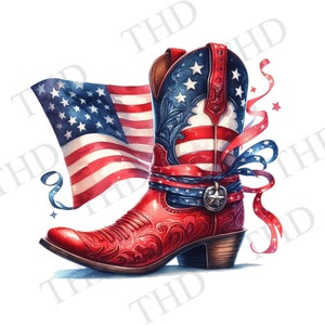 Patriottische country-western laars / rood wit en blauw laarsontwerp / Indepedence Day Clipart JPG/PNG-afbeelding