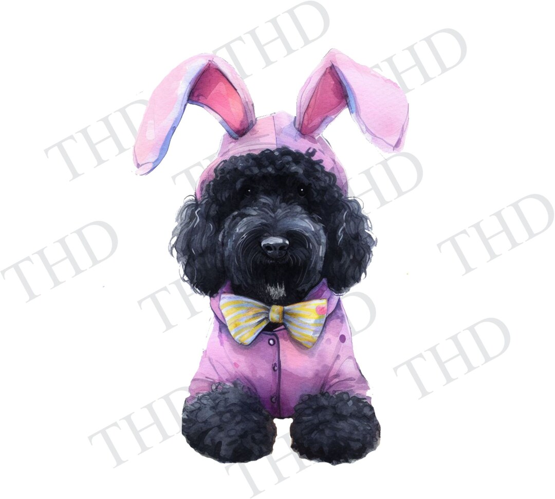 Black Labradoodle Dog Easter Bunny Png/clipart - Etsy