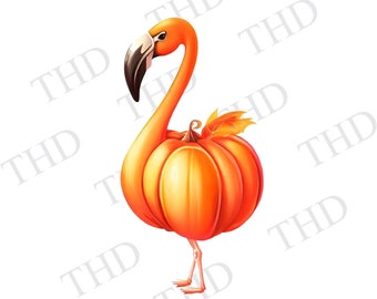 Funny Fall Pumpkin Flamingo Clipart / PNG Image