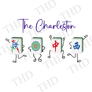 Design Mah Jongg Charleston, cliparts téléchargeables pour t-shirts, cartes et mugs, JPG/PNG pour sublimation/presse à chaud