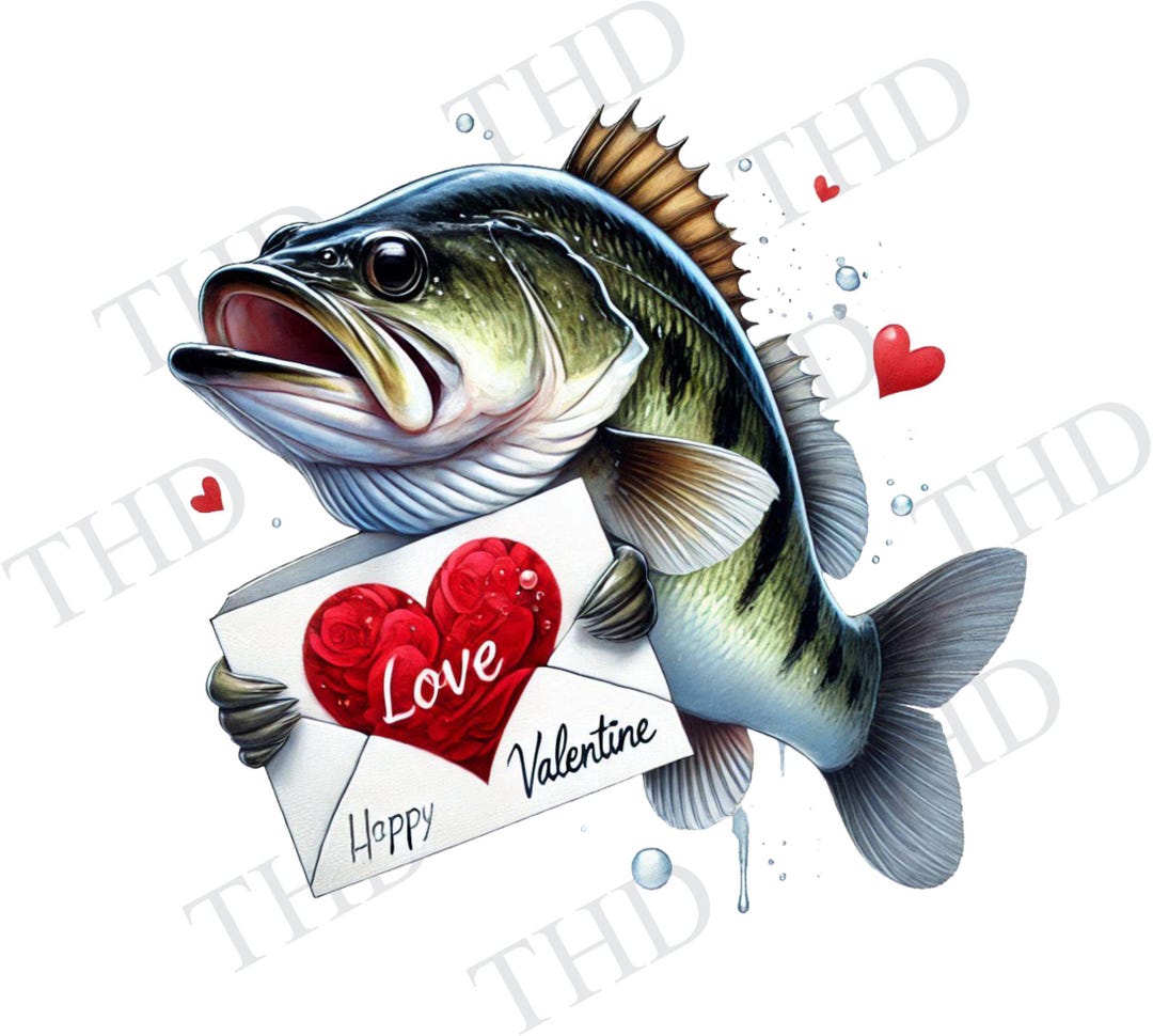 Bass Fisherman Valentine's Day, JPG/PNG Downloadable Clipart for ...