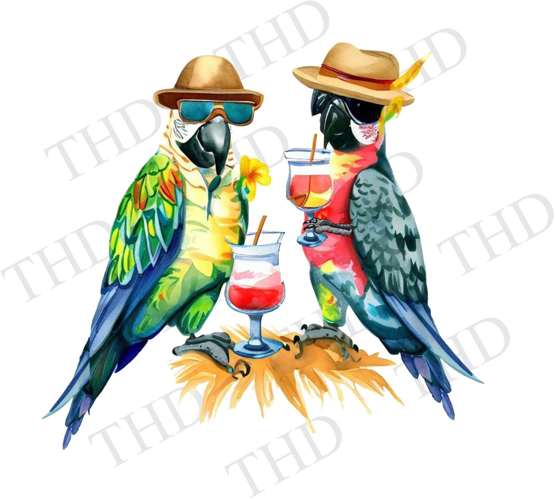 Tropical Parrots Sipping Drinks Png/clipart Etsy