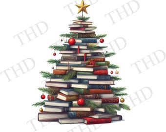 Book Christmas Tree PNG, Clipart for Sublimation/Heat Press