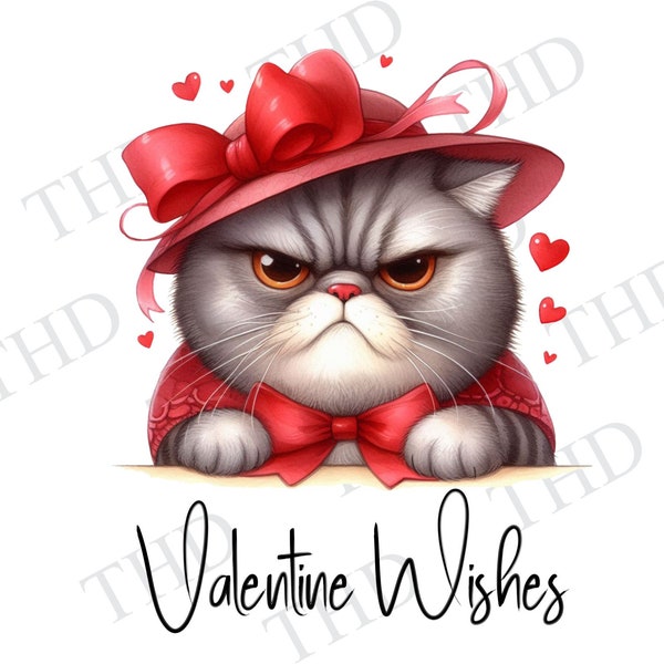 Valentine Wishes Grumpy Cat  PNG, Clipart for Sublimation/Heat Press