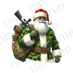 Weihnachtsmann der Jäger, Outdoorsy Santa Clipart JPG / PNG Digital herunterladbares Bild für Heat Press / Sublimation für T-Shirts, Hüte, Tassen, Taschen