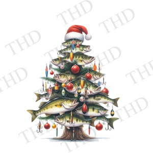 Árbol de Navidad de pescador bajo, decoración navideña, imagen digital descargable de Navidad náutica JPG/PNG, imágenes prediseñadas para sublimación/prensa de calor