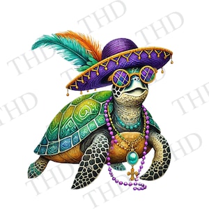 Karneval Schildkröte, herunterladbare Clipart für T-Shirts, Karten und Kaffeetassen PNG / JPG Sublimation / Transferpresse