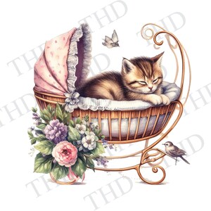 Animal de pépinière, Chat dans le berceau PNG, Bébé Animaux de la jungle Clipart pour sublimation/Presse à chaleur