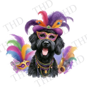 Mardi Gras Negro Labradoodle Perro Clipart / PNG/JPG Imagen