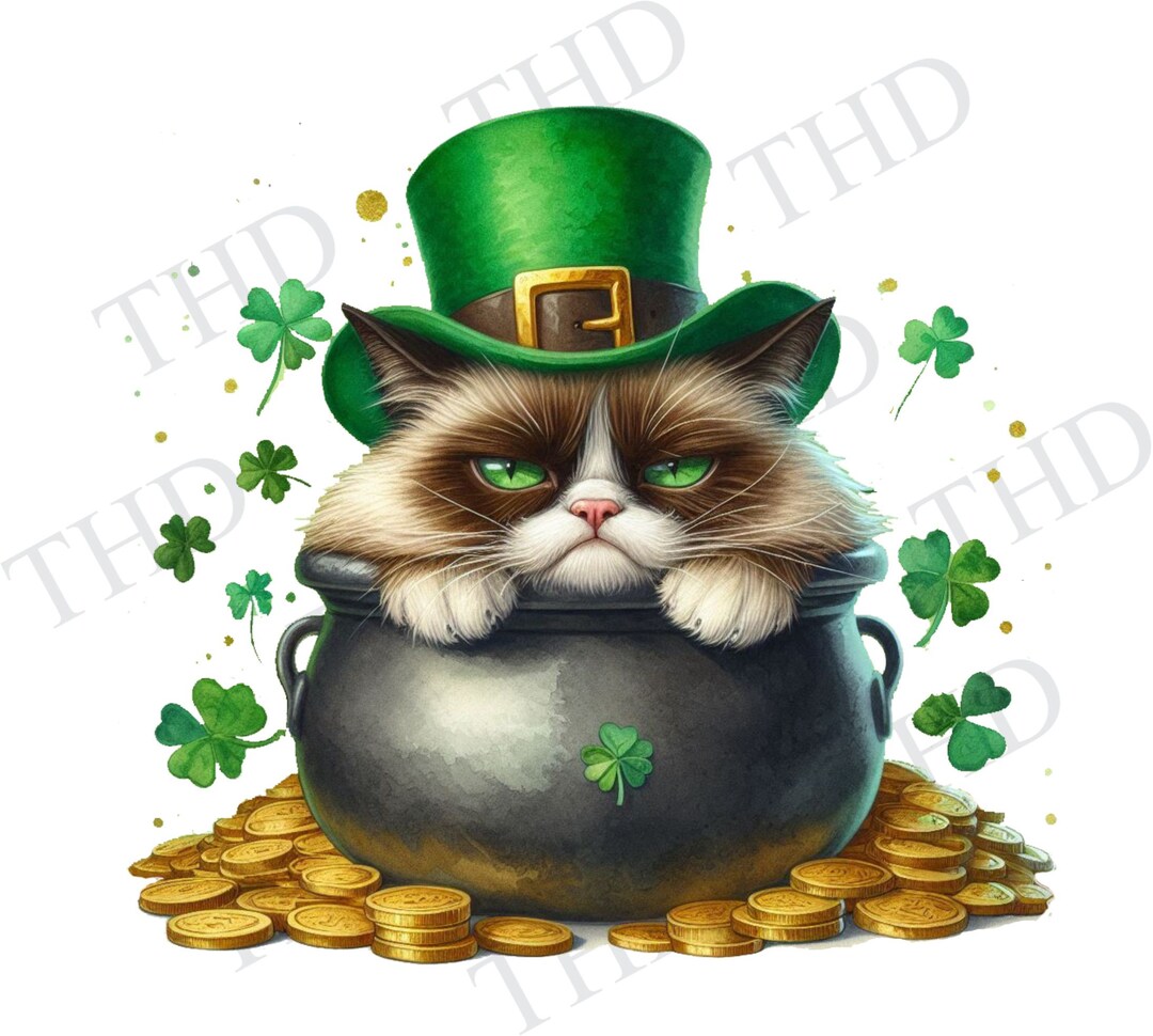 St. Patrick's Day Grumpy Cat, JPG/PNG Downloadabe Clipart Design for ...