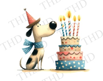 Happy Birthday Dog PNG/JPG, Clipart for Sublimation/Heat Press