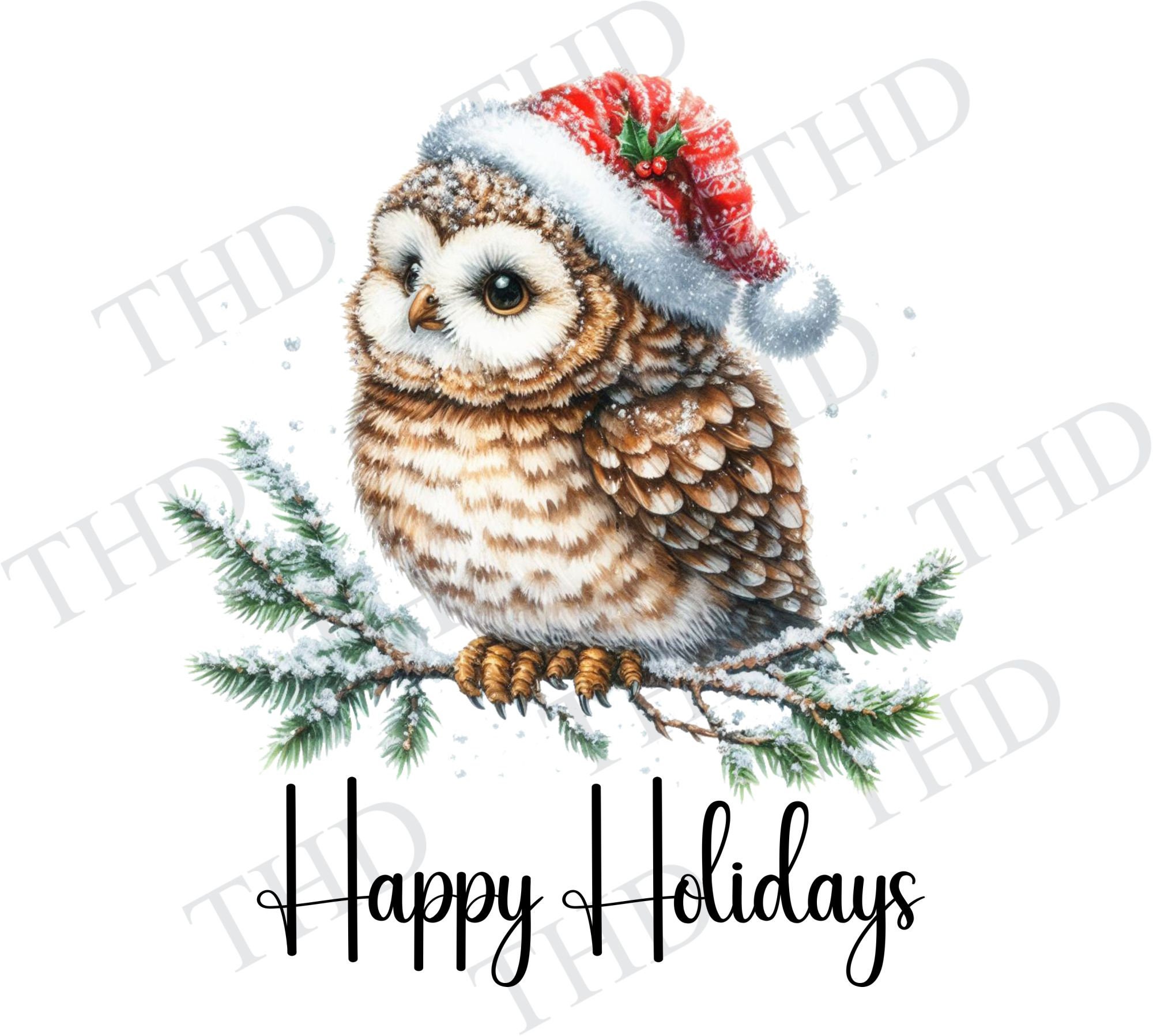 Happy Holidays Owl, Christmas PNG, Clipart for Sublimation/Heat Press