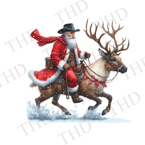 Cowboy Santa JPG / PNG Herunterladbare Clipart für Sublimation / Transferpresse, Design für T-Shirts, Tassen, Hüte, Taschen