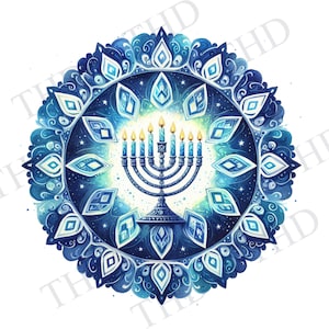 Menorah Mandala Hanukkah Immagine scaricabile, Festa ebraica, JPG/PNG, Clipart per sublimazione/stampa a caldo