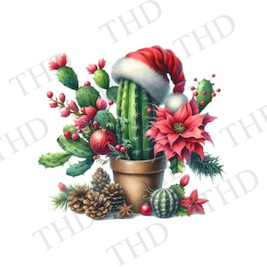 Kerstcactus downloadbare JPG/PNG-clipart voor sublimatie/hittepers, ontwerp voor T-shirts, mokken, hoeden, tassen