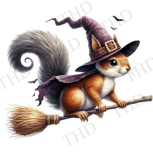 Sorcière écureuil volant Halloween, clipart Halloween, image JPG/PNG déco Halloween pour sublimation / conception numérique presse à chaud
