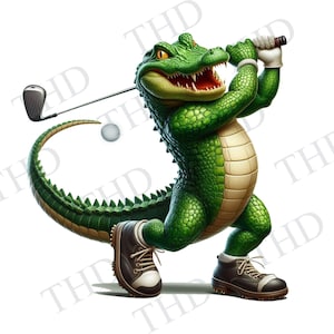 Alligator Golfer Digital herunterladbares Bild, JPG / PNG, Clipart für Sublimation / Heat Press für T-Shirts, Tassen, Hüte, Taschen