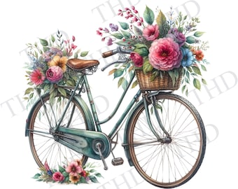 Vintage Bicycle With Flowers Clipart / PNG Image