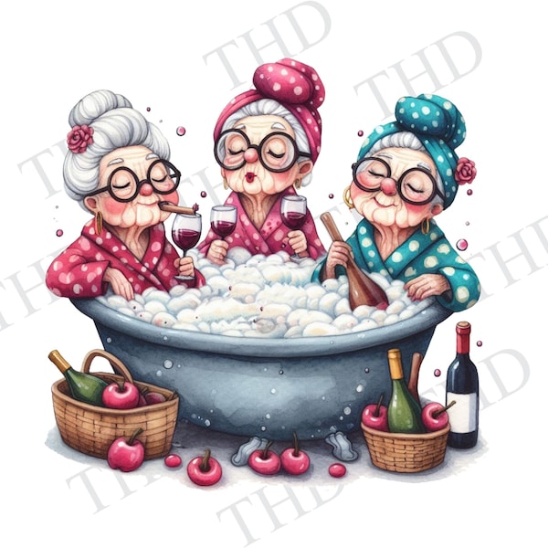 Elderly Women In Hot Tub Humor, Mother's Day, Wine Lover JPG/PNG, Clipart for Sublimation/Heat Press