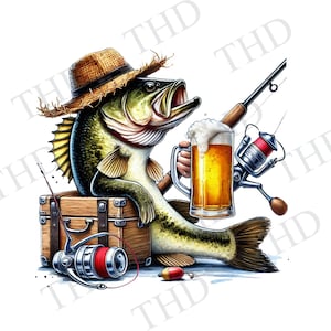 Pescador de lubina, Día del padre, diseño digital descargable en formato JPG/PNG para prensado en caliente o sublimación para gorras, camisetas, tazas y bolsos