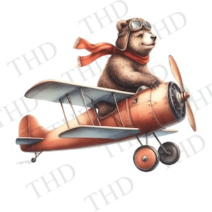 Animal de pépinière, Ours volant avion PNG, Bébé animaux de la jungle Clipart pour sublimation/presse à chaleur