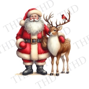 Santa And Reindeer Downloadable Image, Holiday Tree,  Christmas PNG, Clipart for Sublimation/Heat Press