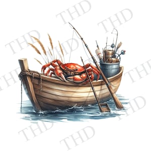Lustige Fischer Krabbe Herunterladbare Clipart, Strand Dekor JPG / PNG Für Sublimation und Transferpresse, Design für T-Shirts, Hüte, Tassen, Taschen