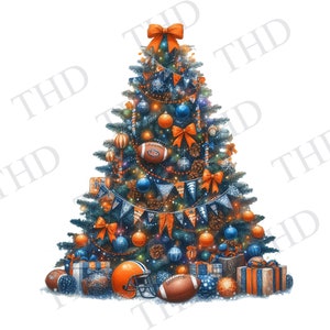Orange and Blue Football Christmas Tree, Downloadable Image, Holiday Season Clipart JPG/PNG Image For Sublimation and Heat Press