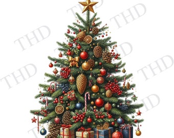 English Christmas Tree/ Downloadable Image/ Happy Holidays PNG, Clipart for Sublimation/Heat Press